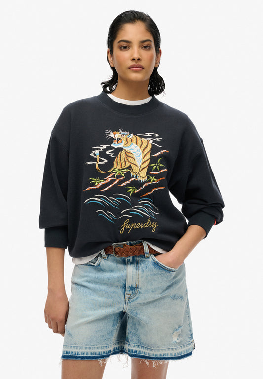 Suika Embroidered Loose Crew Sweatshirt