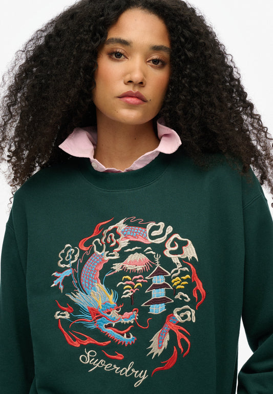 Suika Embroidered Loose Crew Sweatshirt