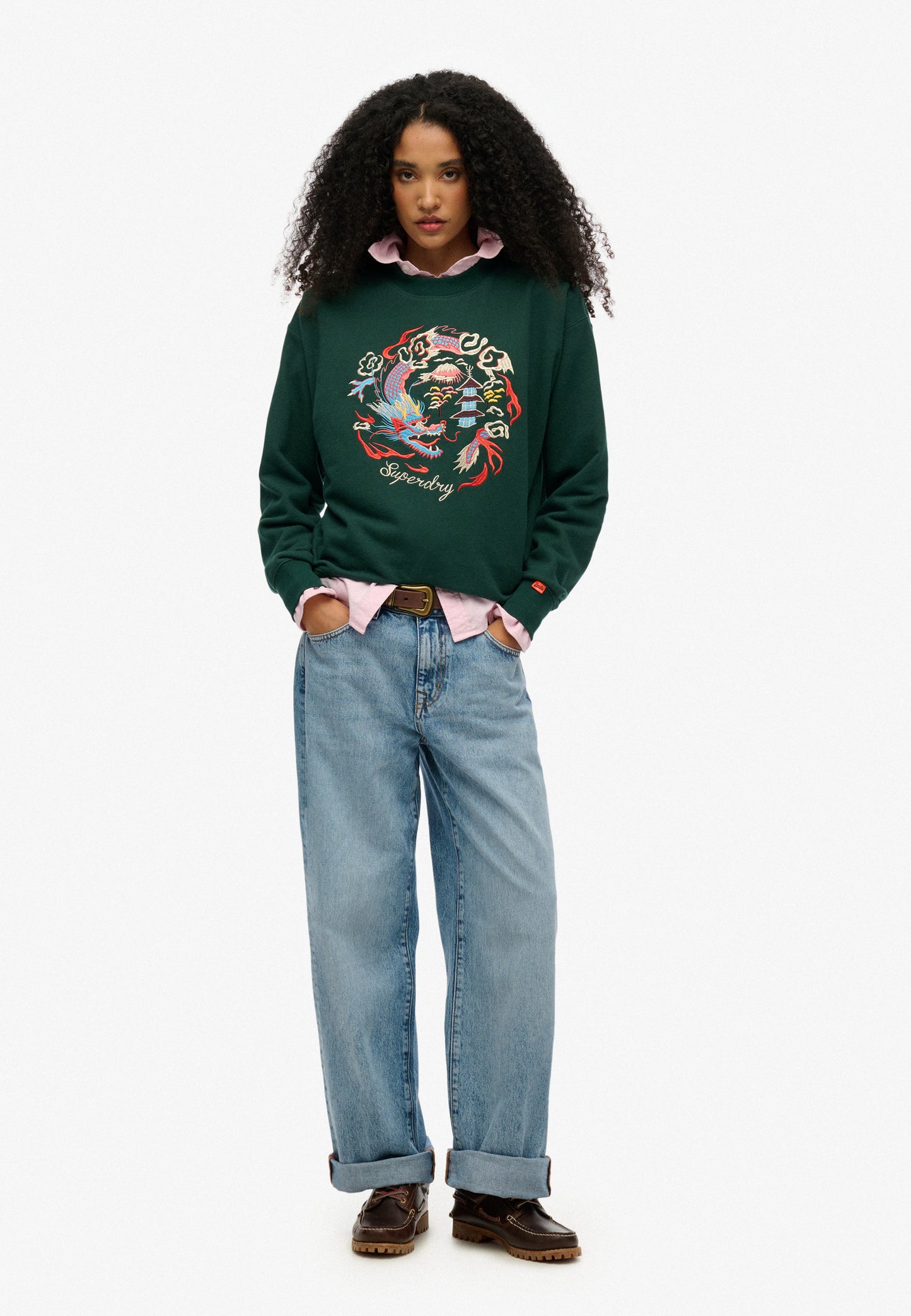 Suika Embroidered Loose Crew Sweatshirt (1)