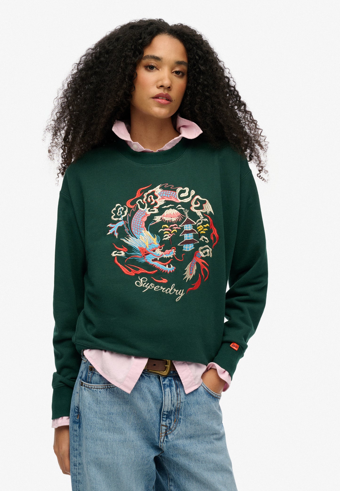 Suika Embroidered Loose Crew Sweatshirt (2)