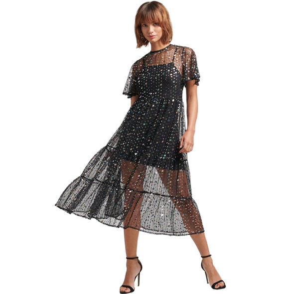 Sheer Sequin Midi Dress