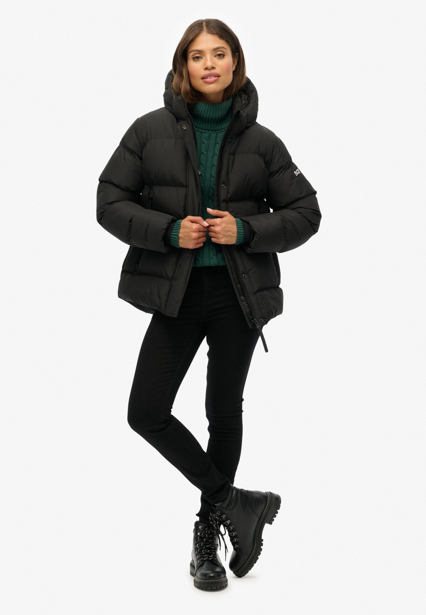 Hooded Mid Length Sports Puffer Jacket