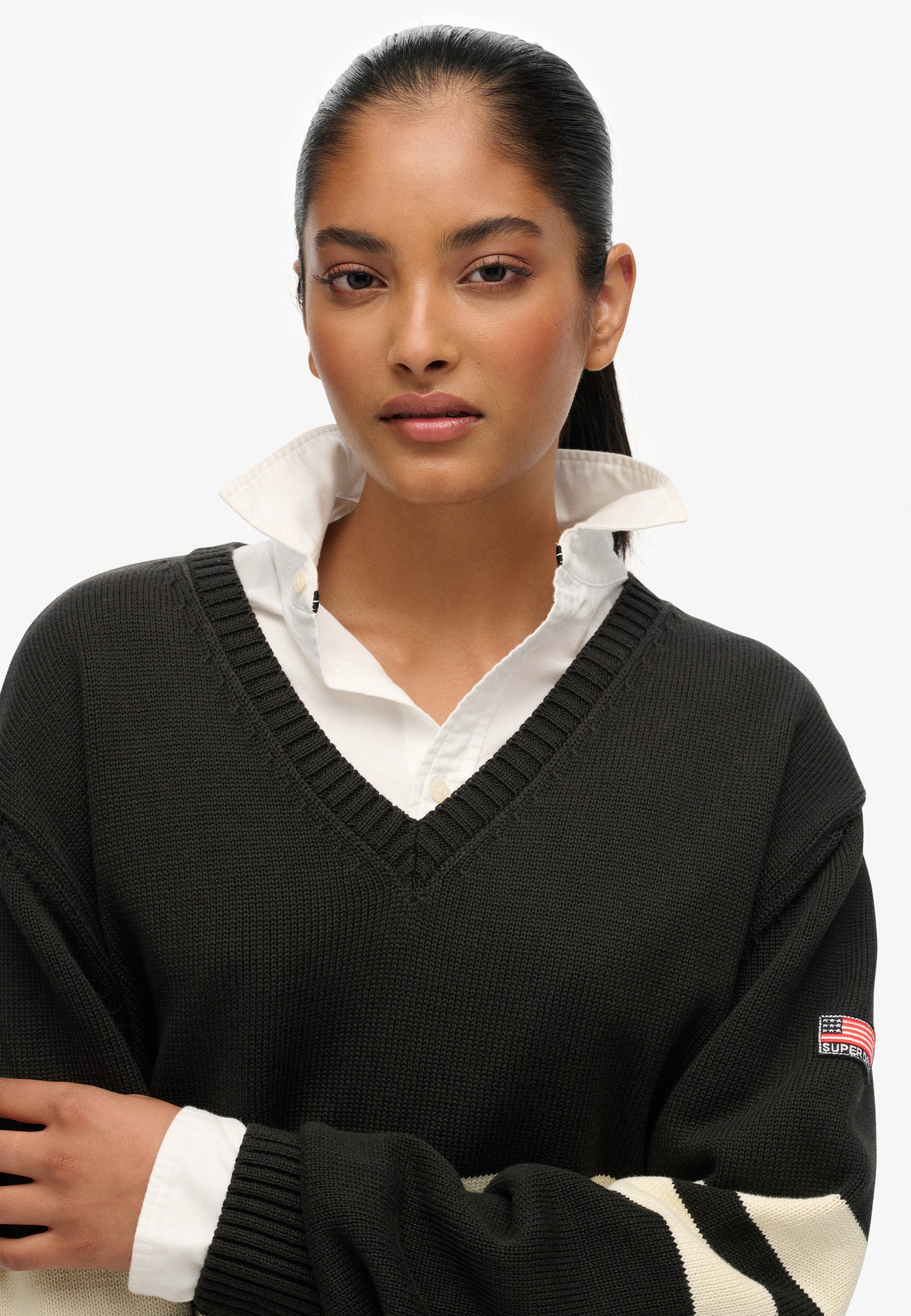 Oversized Striped V-Neck Jumper – Superdry South Africa