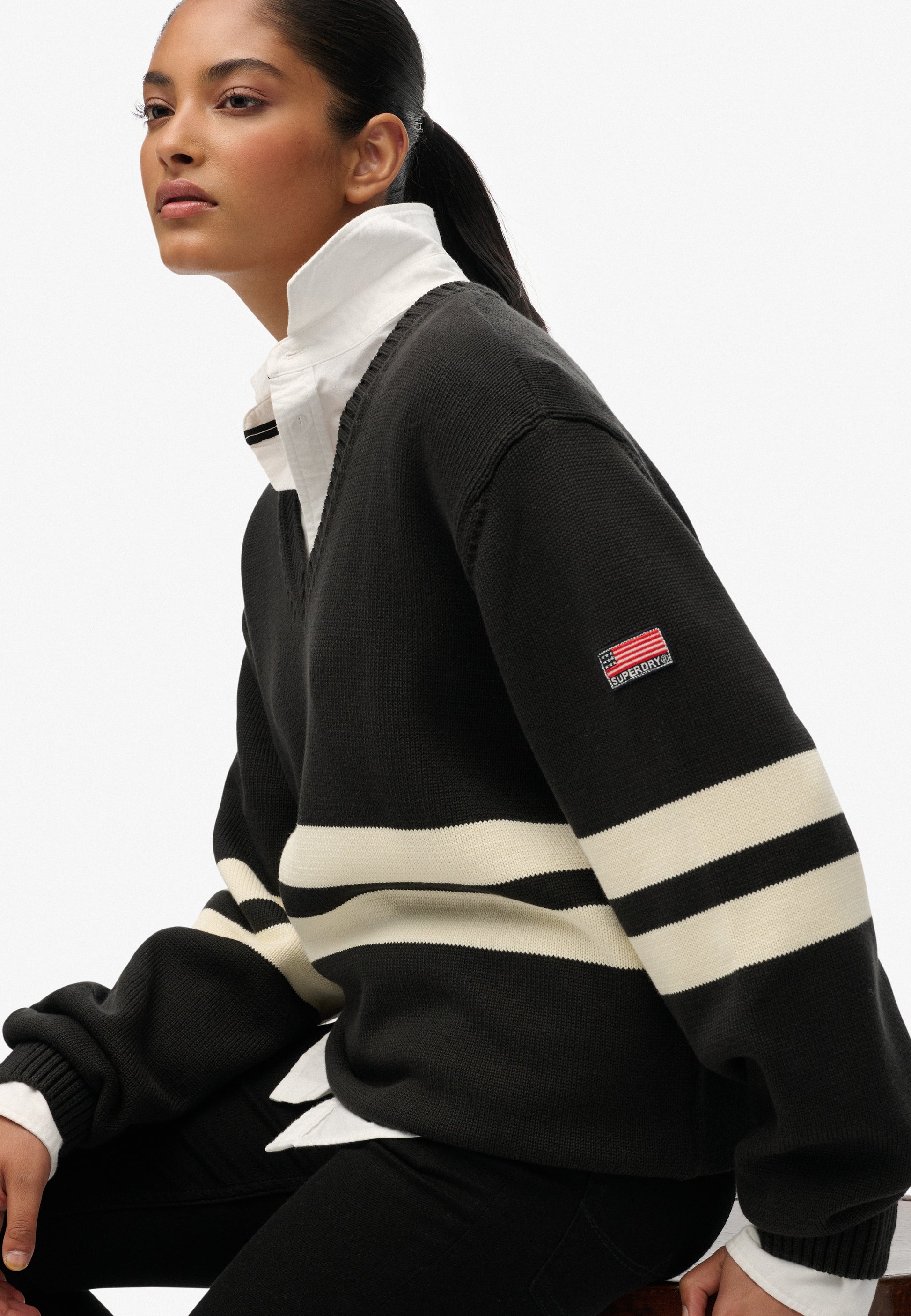 Oversized Striped V-Neck Jumper (4)