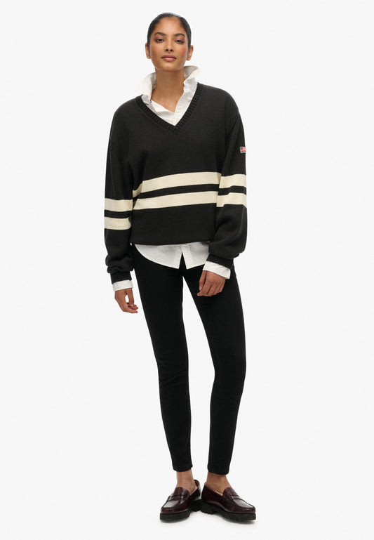 Oversized Striped V-Neck Jumper