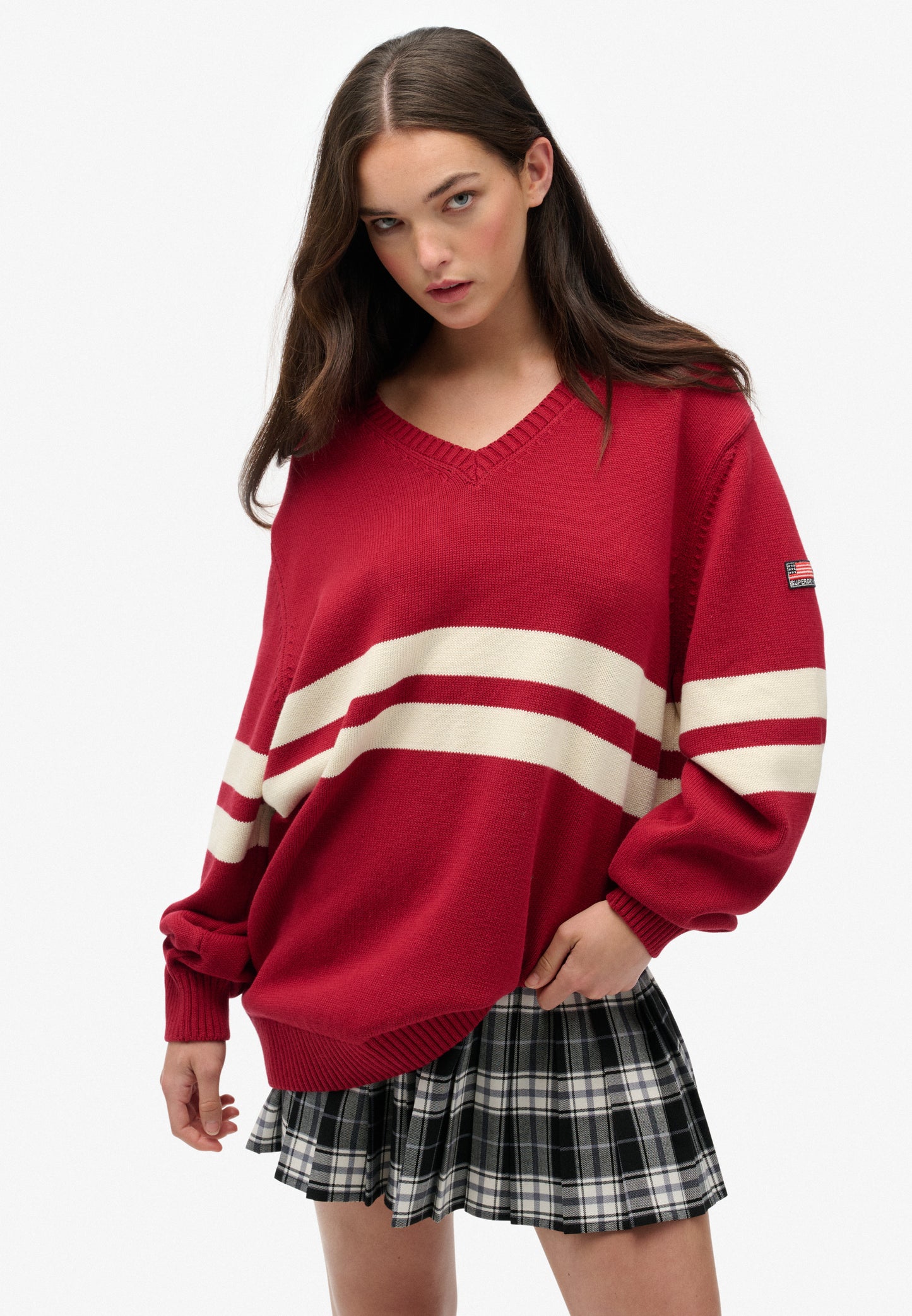 Oversized Striped V-Neck Jumper (4)